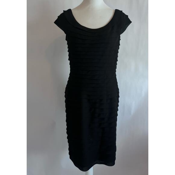 ADRIANNA PAPELL WOMENS BLACK TIERED RUFFLE CAP FORMAL COCKTAIL DRESS - Picture 1 of 13